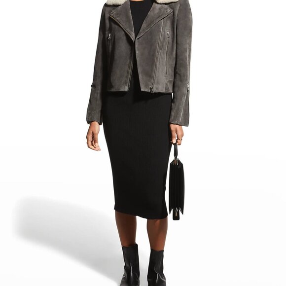 rag & bone Mack Suede Aviator Jacket, Small, Dark Grey - Picture 1 of 5